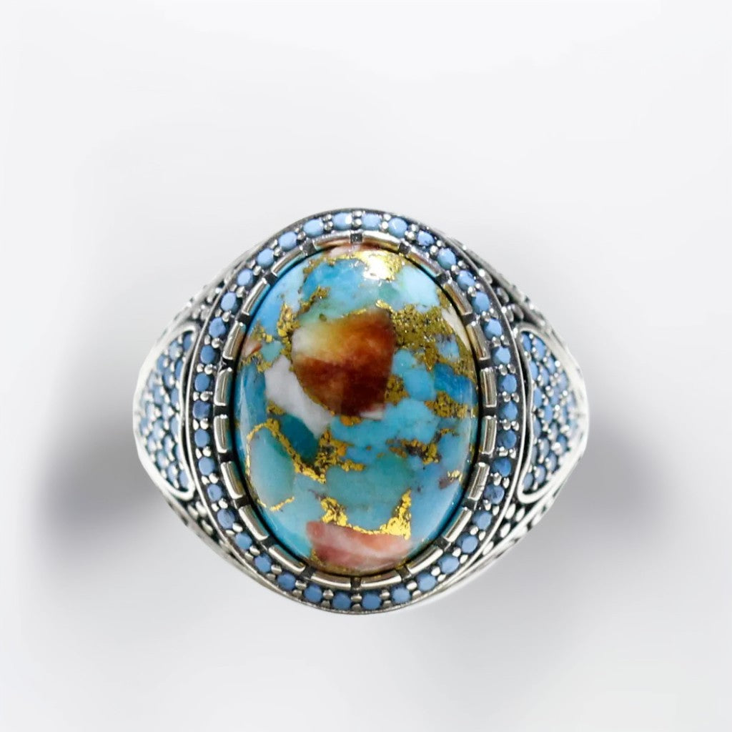 Bague Argent Homme | Modèle Chevalière Mystique – Turquoise – Argent 925 - Oxior