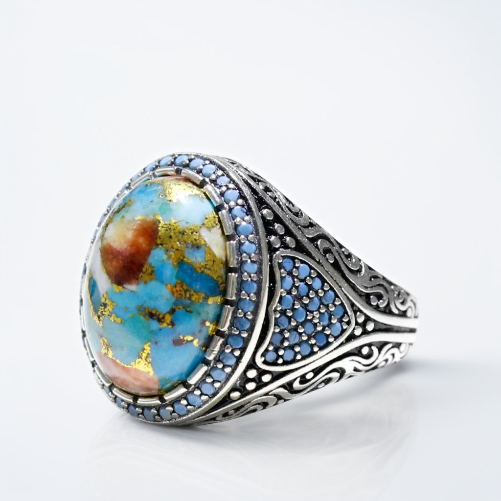 Bague Argent Homme | Modèle Chevalière Mystique – Turquoise – Argent 925 - Oxior