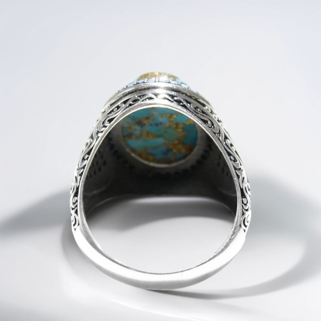 Bague Argent Homme | Modèle Chevalière Mystique – Turquoise – Argent 925 - Oxior