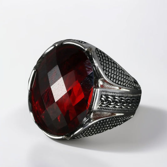 Bague Argent Homme | Modèle Chevalière Royale Rubis – Zircon Rouge – Argent 925 - Oxior