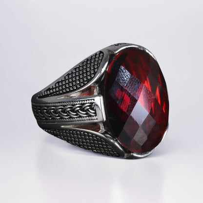 Bague Argent Homme | Modèle Chevalière Royale Rubis – Zircon Rouge – Argent 925 - Oxior
