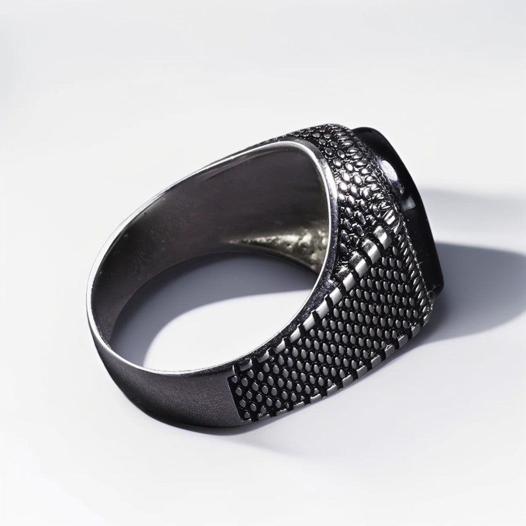 Bague Argent Homme | Modèle Chevalière Street Brut - Agate Noire - Argent 925 - Oxior