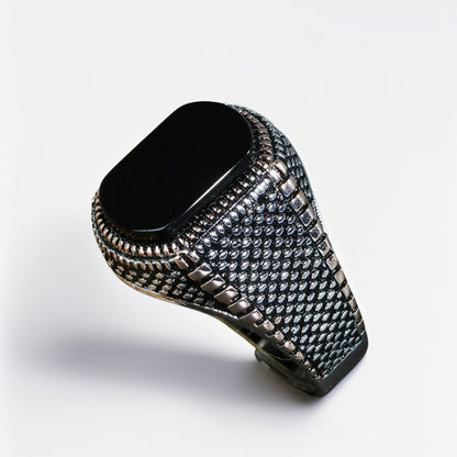 Bague Argent Homme | Modèle Chevalière Street Cuivrée - Agate Noire - Argent 925 - Oxior