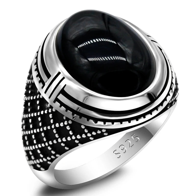 Bague Argent Homme | Modèle Chevalière Sultan - Agate Noire - Argent Sterling 925 - Oxior