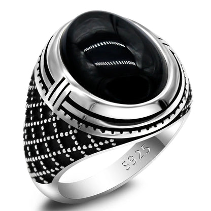 Bague Argent Homme | Modèle Chevalière Sultan - Agate Noire - Argent Sterling 925 - Oxior