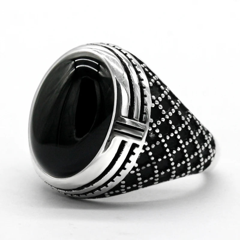 Bague Argent Homme | Modèle Chevalière Sultan - Agate Noire - Argent Sterling 925 - Oxior