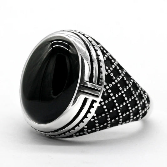 Bague Argent Homme | Modèle Chevalière Sultan - Agate Noire - Argent Sterling 925 - Oxior
