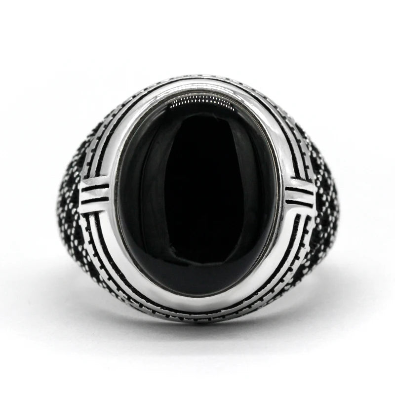 Bague Argent Homme | Modèle Chevalière Sultan - Agate Noire - Argent Sterling 925 - Oxior