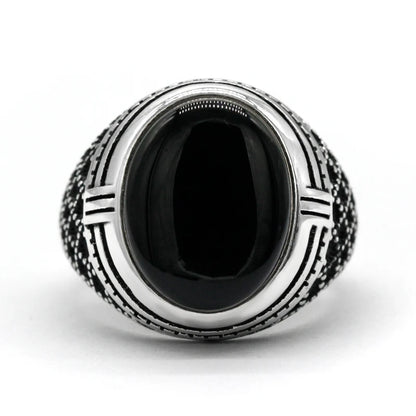Bague Argent Homme | Modèle Chevalière Sultan - Agate Noire - Argent Sterling 925 - Oxior