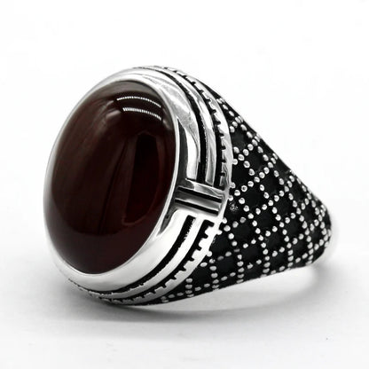 Bague Argent Homme | Modèle Chevalière Sultan - Agate Rouge - Argent Sterling 925 - Oxior