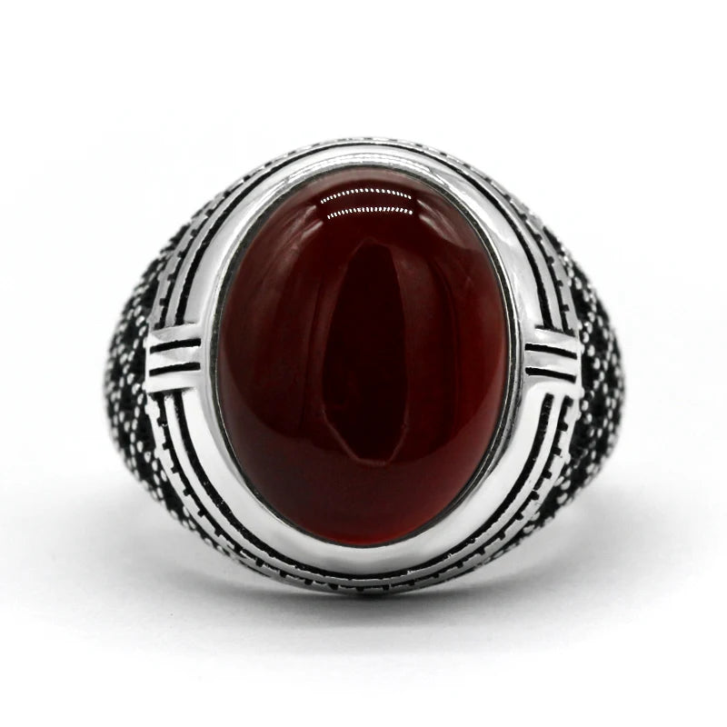 Bague Argent Homme | Modèle Chevalière Sultan - Agate Rouge - Argent Sterling 925 - Oxior