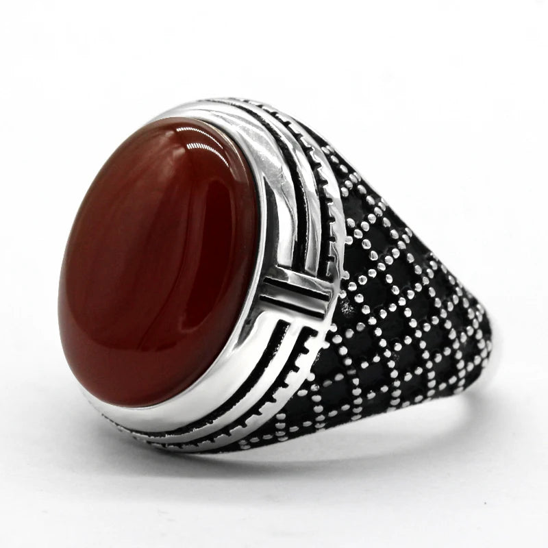 Bague Argent Homme | Modèle Chevalière Sultan - Agate Rouge - Argent Sterling 925 - Oxior