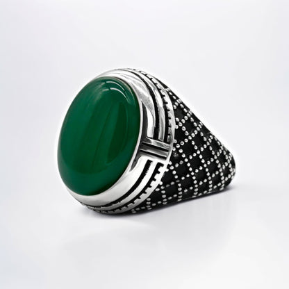 Bague Argent Homme | Modèle Chevalière Sultan - Agate Verte - Argent Sterling 925 - Oxior