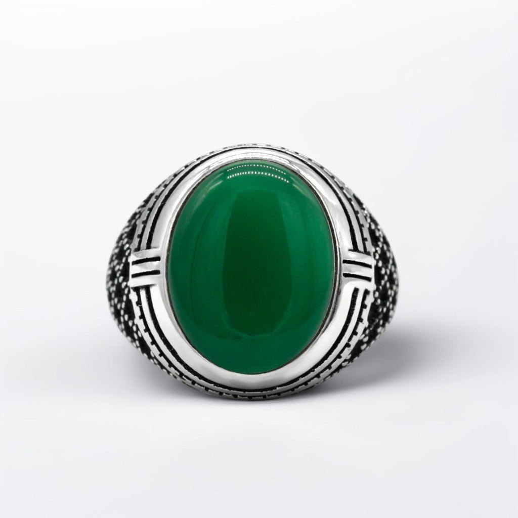 Bague Argent Homme | Modèle Chevalière Sultan - Agate Verte - Argent Sterling 925 - Oxior