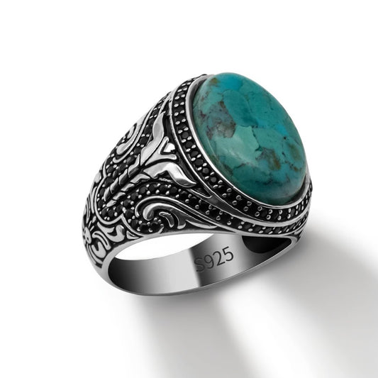 Bague Argent Homme | Modèle Chevalière Sylva – Turquoise – Argent 925 - Oxior