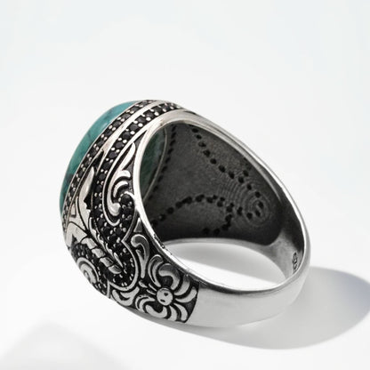 Bague Argent Homme | Modèle Chevalière Sylva – Turquoise – Argent 925 - Oxior
