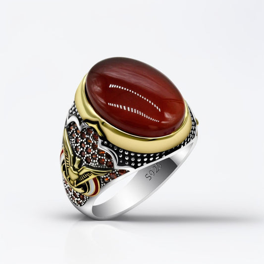 Bague Argent Homme | Modèle Empire – Agate Rouge – Argent 925 - Oxior