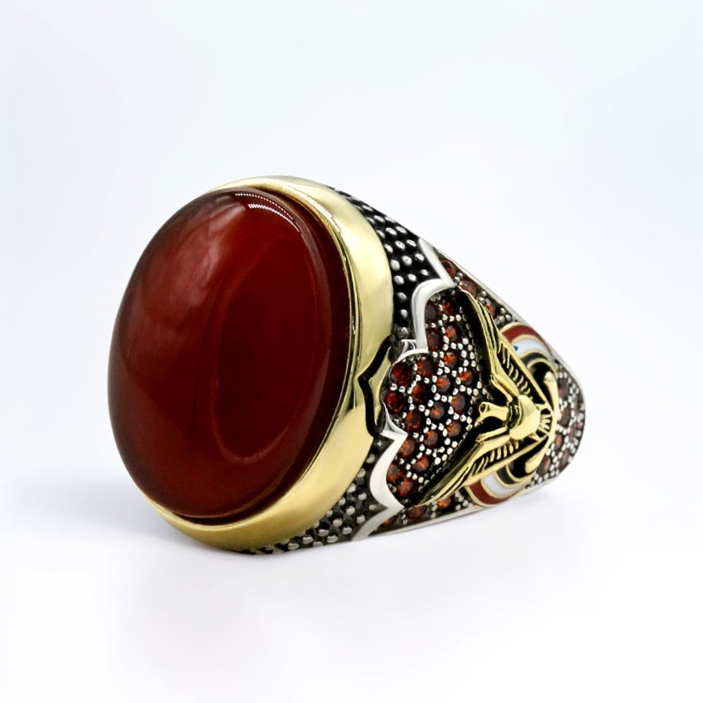Bague Argent Homme | Modèle Empire – Agate Rouge – Argent 925 - Oxior