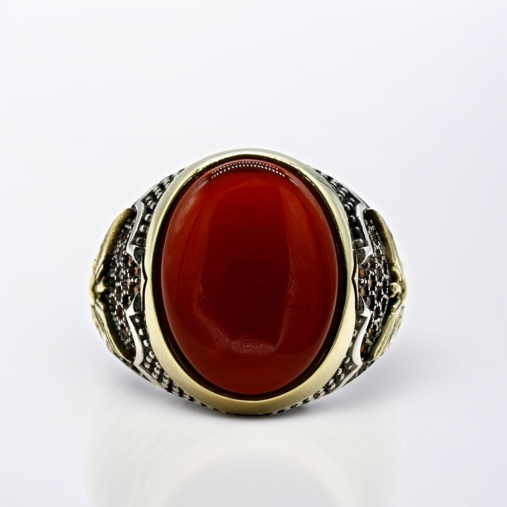 Bague Argent Homme | Modèle Empire – Agate Rouge – Argent 925 - Oxior