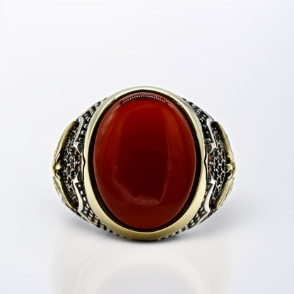 Bague Argent Homme | Modèle Empire – Agate Rouge – Argent 925 - Oxior