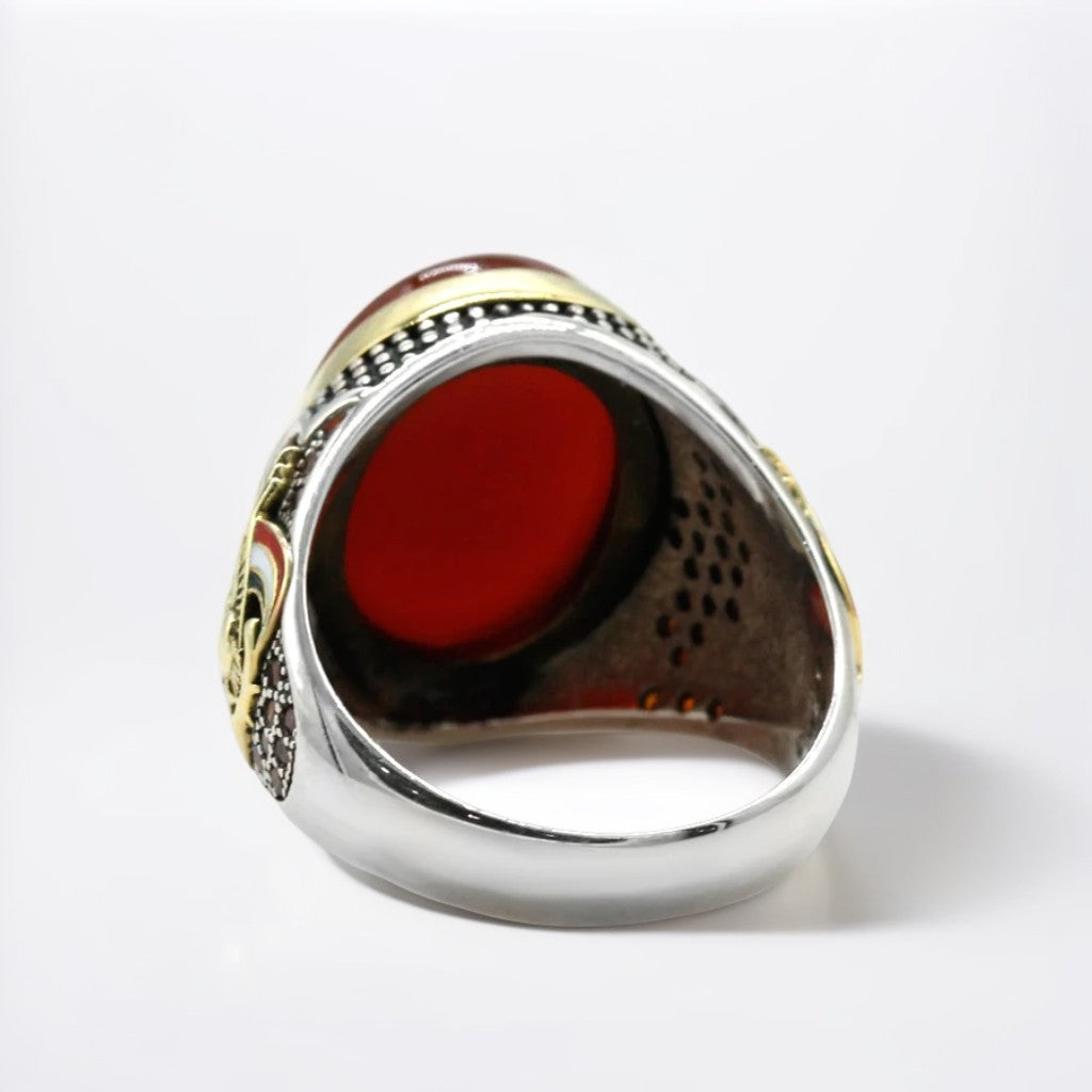 Bague Argent Homme | Modèle Empire – Agate Rouge – Argent 925 - Oxior