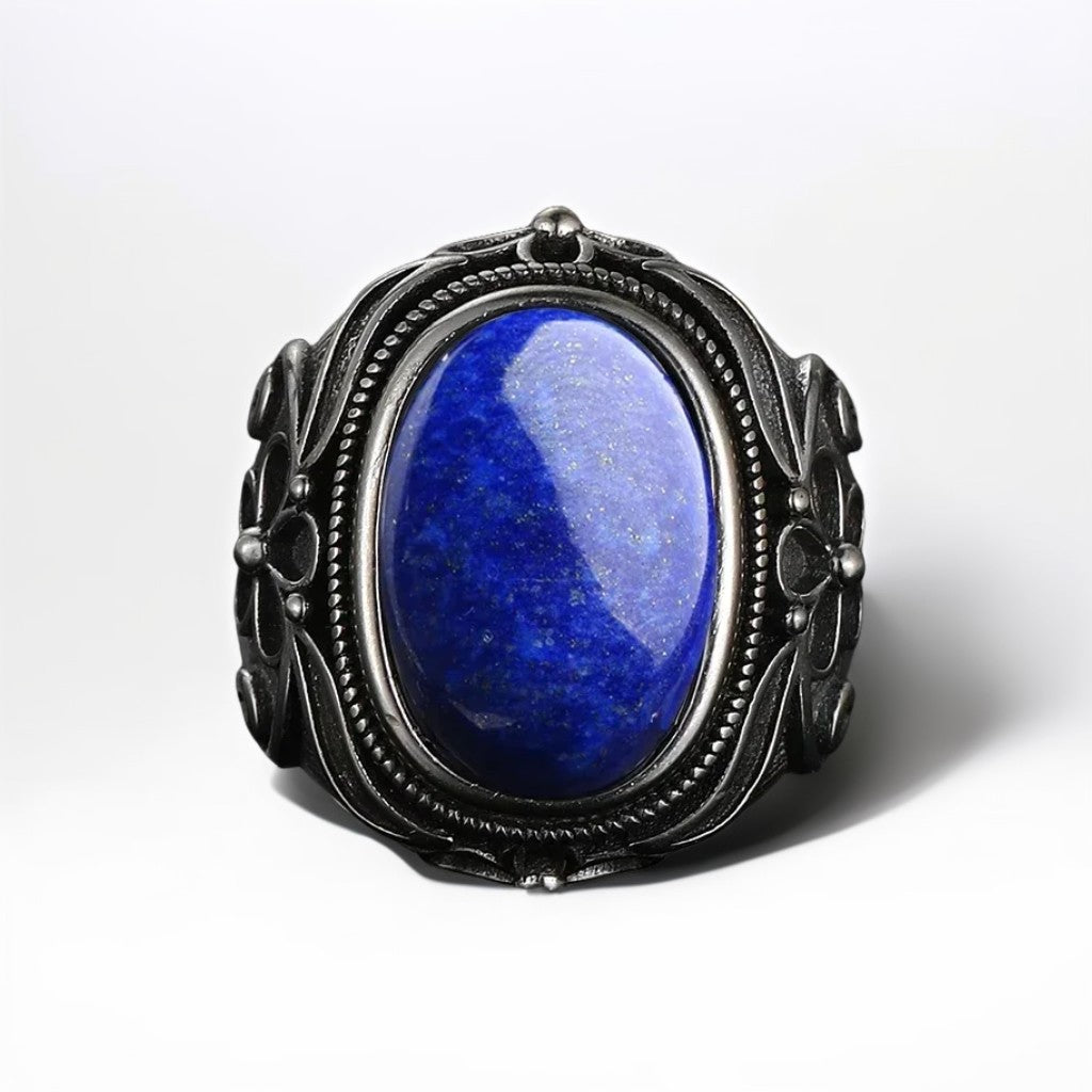 Bague Argent Homme | Modèle Fleuri - Lapis Lazuli - Argent Sterling 925 - Oxior