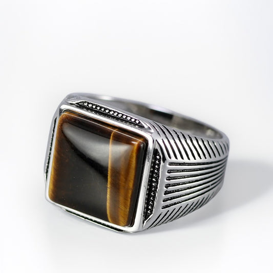Bague Argent Homme | Modèle Force – Œil de Tigre – Argent 925 - Oxior