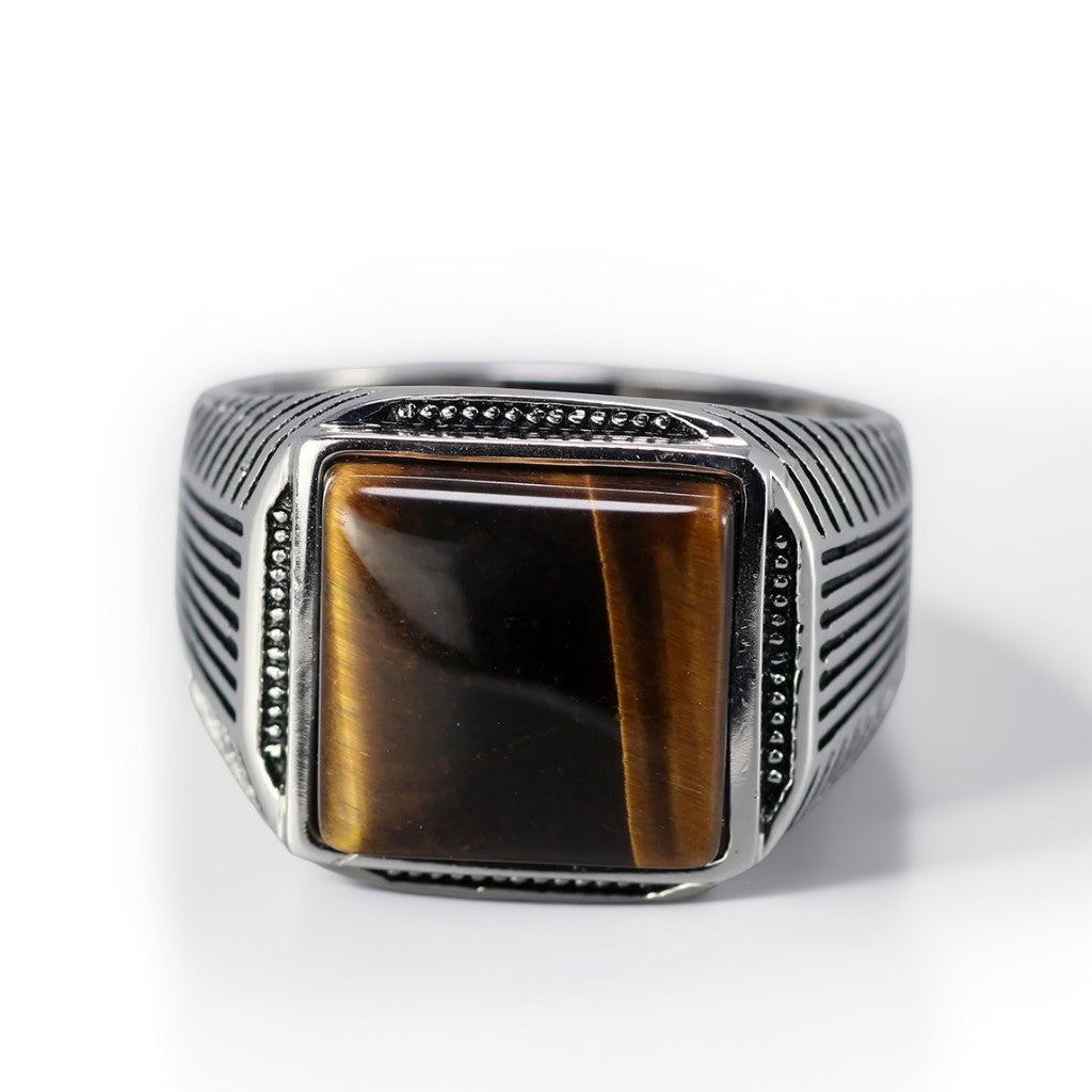 Bague Argent Homme | Modèle Force – Œil de Tigre – Argent 925 - Oxior