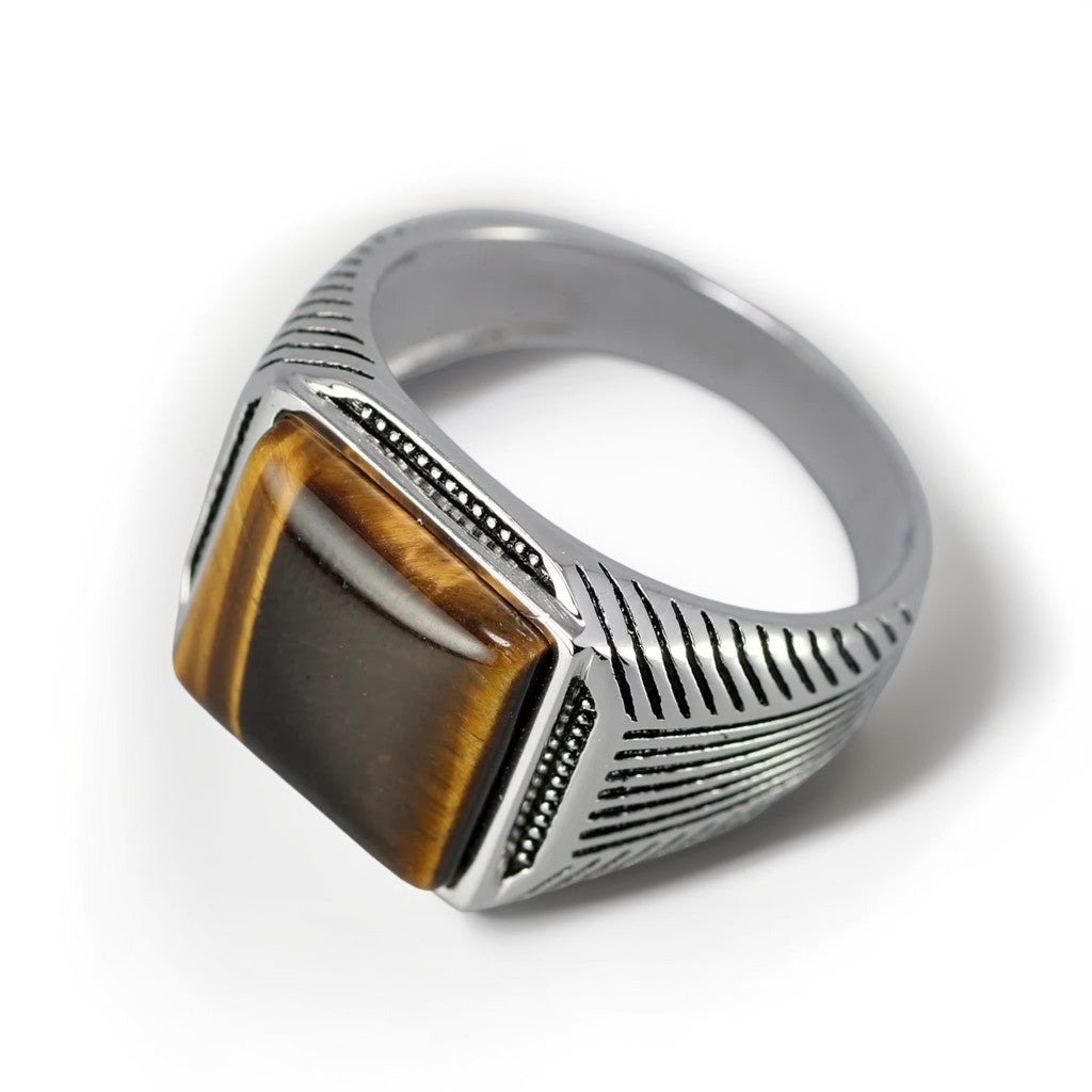 Bague Argent Homme | Modèle Force – Œil de Tigre – Argent 925 - Oxior