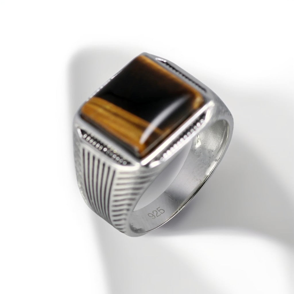 Bague Argent Homme | Modèle Force – Œil de Tigre – Argent 925 - Oxior