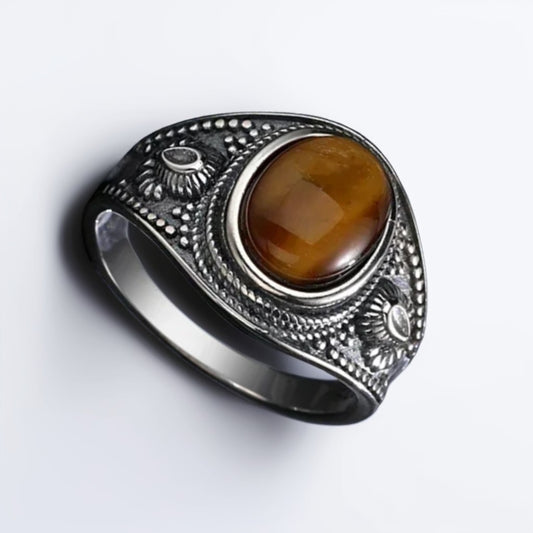 Bague Argent Homme | Modèle Oeil de Tigre Gladiator - Argent Sterling 925 - Oxior