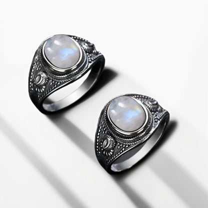 Bague Argent Homme | Modèle Pierre de Lune Gladiator - Argent Sterling 925 - Oxior