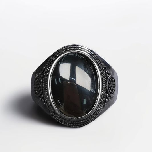 Bague Argent Homme | Modèle Simple - Agate Noire - Argent Sterling 925 - Oxior