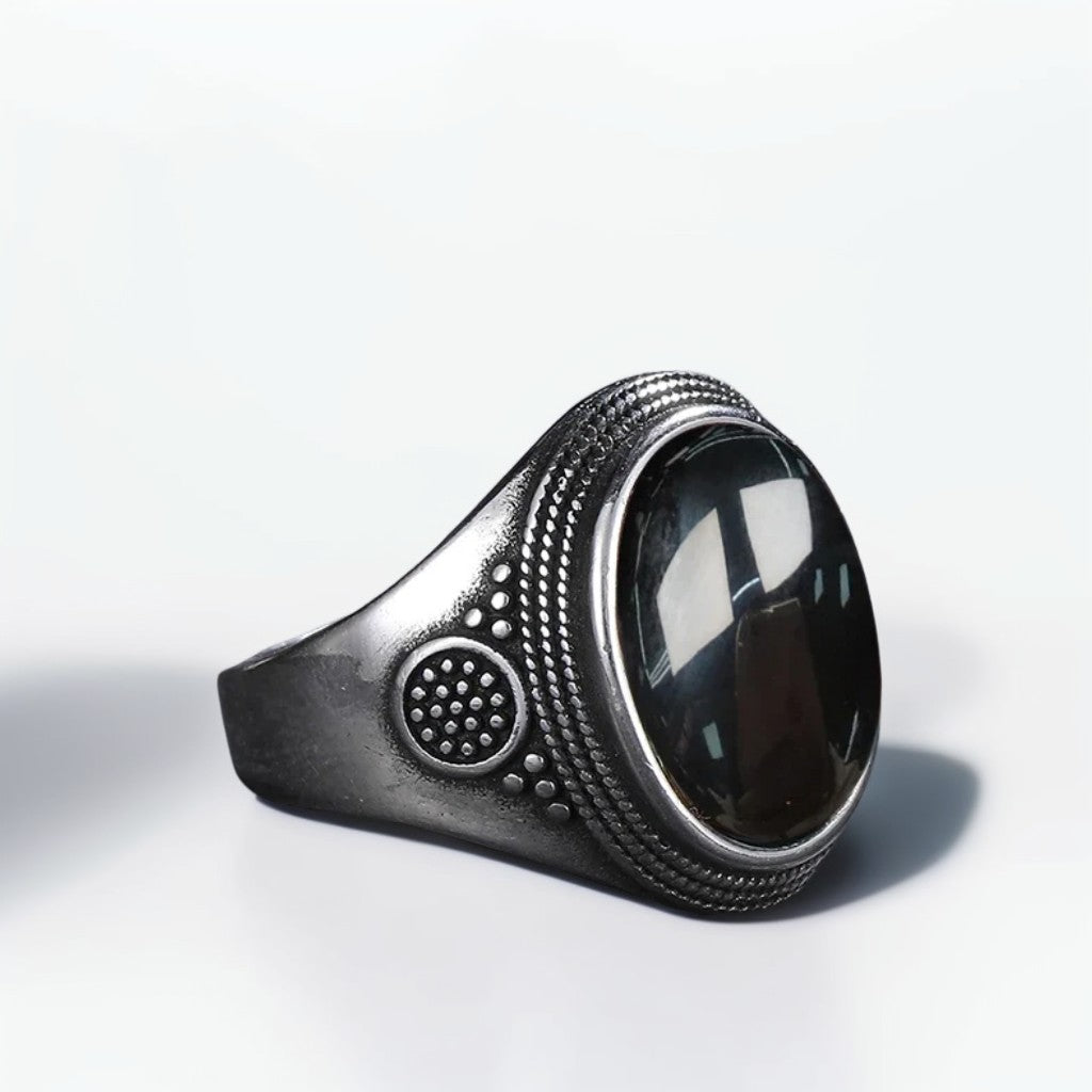 Bague Argent Homme | Modèle Simple - Agate Noire - Argent Sterling 925 - Oxior
