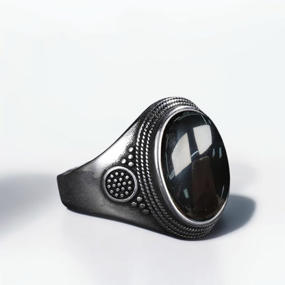 Bague Argent Homme | Modèle Simple - Agate Noire - Argent Sterling 925 - Oxior