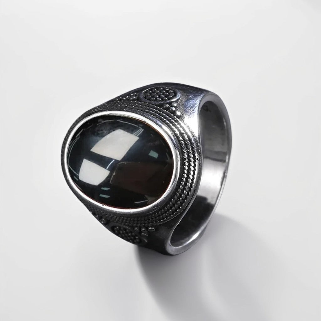 Bague Argent Homme | Modèle Simple - Agate Noire - Argent Sterling 925 - Oxior