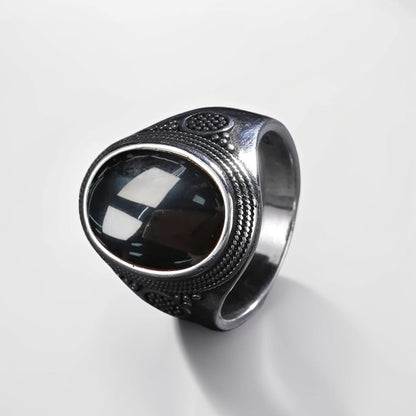 Bague Argent Homme | Modèle Simple - Agate Noire - Argent Sterling 925 - Oxior