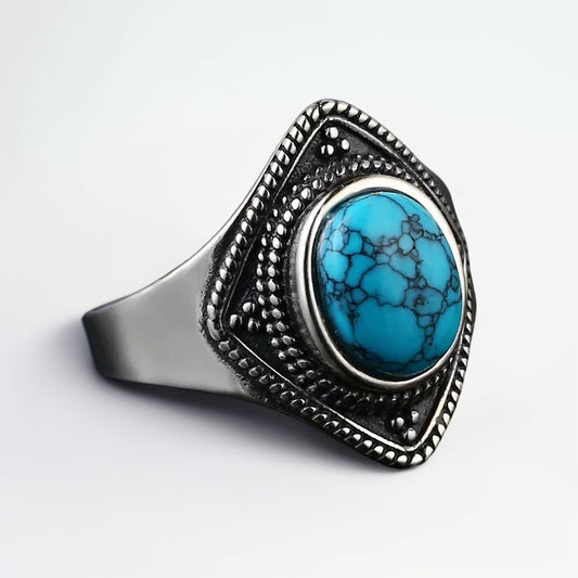 Bague Argent Homme | Modèle Turquoise Losange - Argent Sterling 925 - Oxior