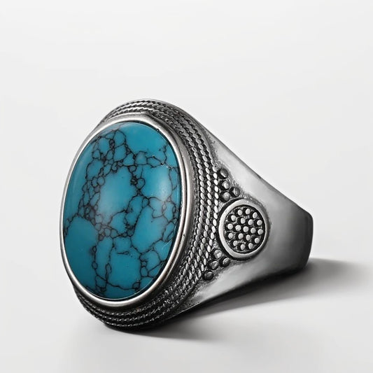Bague Argent Homme | Modèle Turquoise Simple - Argent Sterling 925 - Oxior