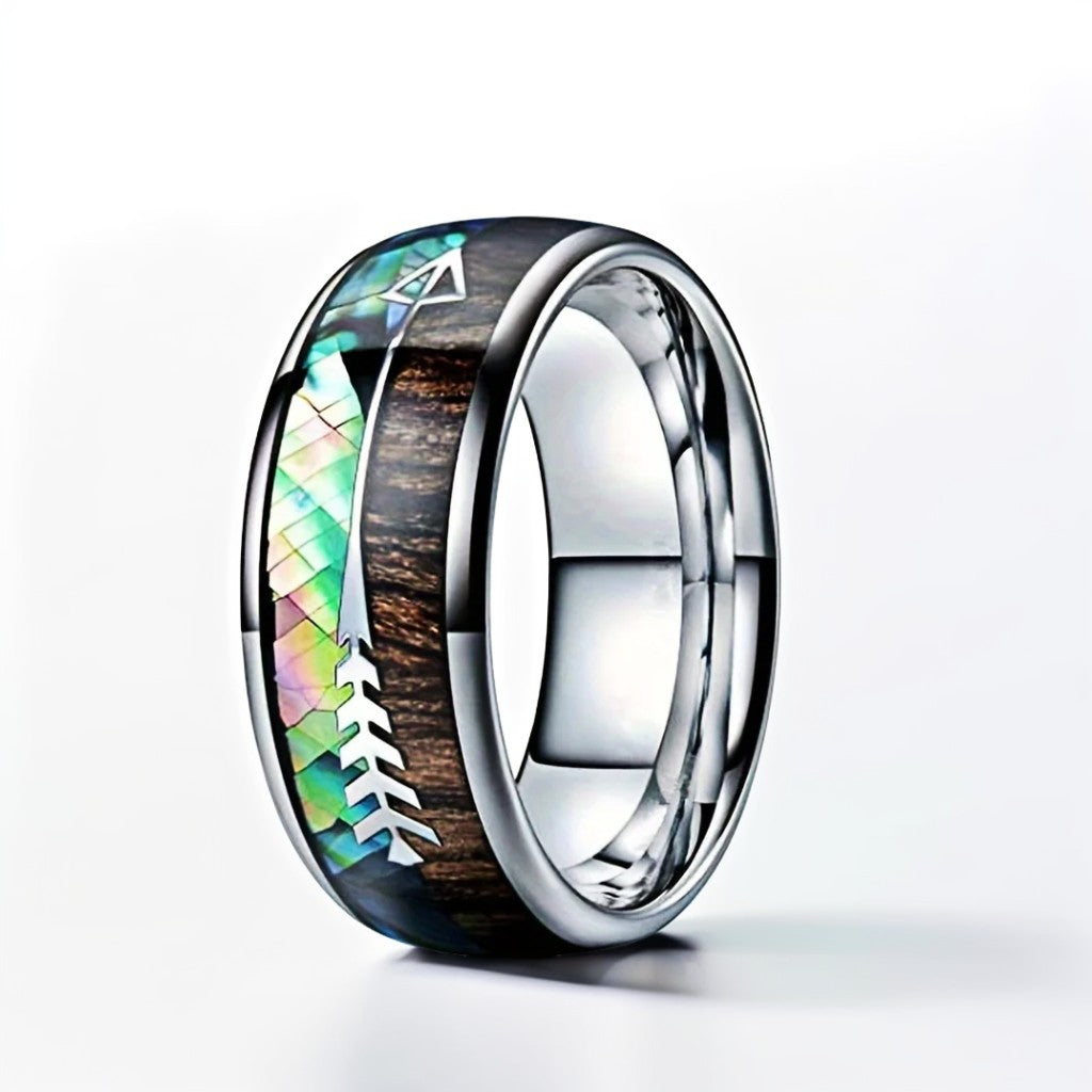 Bague Bois Homme | Modèle Flèche Iridescente - Bois & Acier Argenté - Oxior