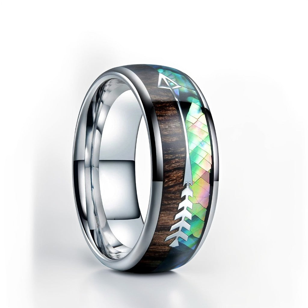 Bague Bois Homme | Modèle Flèche Iridescente - Bois & Acier Argenté - Oxior