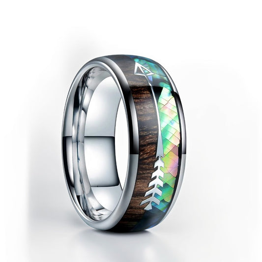 Bague Bois Homme | Modèle Flèche Iridescente - Bois & Acier Argenté - Oxior