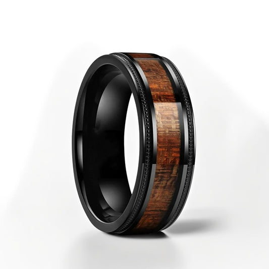 Bague Bois Homme | Modèle Bois Perlé & Acier Noir - Oxior