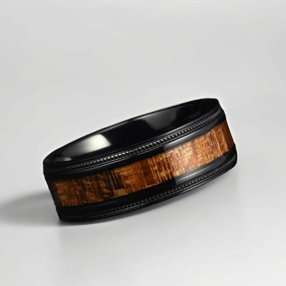 Bague Bois Homme | Modèle Bois Perlé & Acier Noir - Oxior