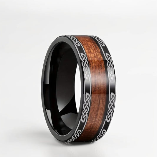 Bague Bois Homme | Modèle Celte - Bois & Acier Noir - Oxior