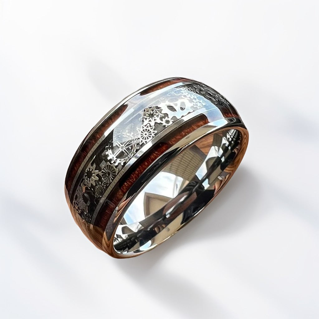 Bague Bois Homme | Modèle Cyberpunk - Bois & Acier Argenté - Oxior