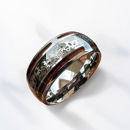 Bague Bois Homme | Modèle Cyberpunk - Bois & Acier Argenté - Oxior