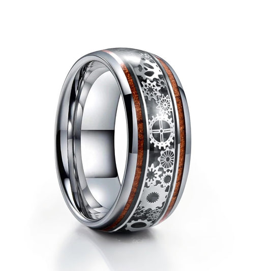 Bague Bois Homme | Modèle Cyberpunk - Bois & Acier Argenté - Oxior