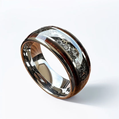 Bague Bois Homme | Modèle Cyberpunk - Bois & Acier Argenté - Oxior