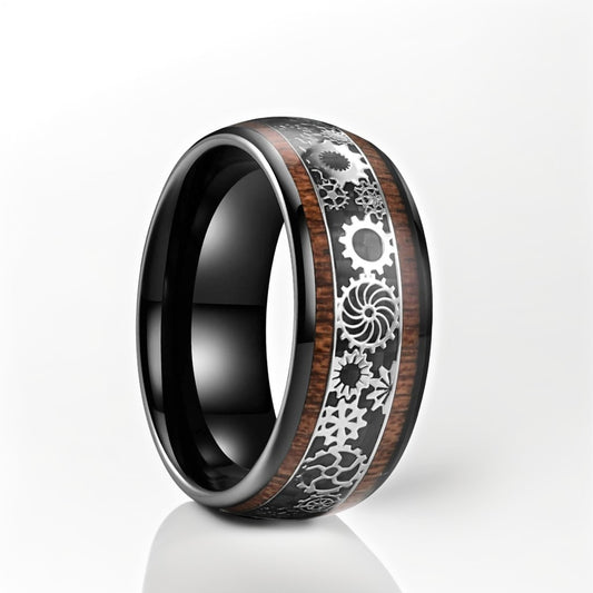 Bague Bois Homme | Modèle Cyberpunk - Bois & Acier Noir - Oxior